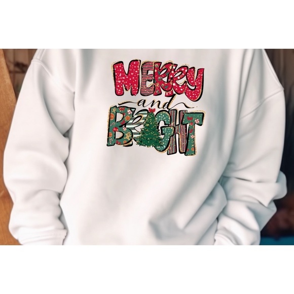 Merry & Bright crewneck Christmas sweatshirt! - Picture 1 of 2